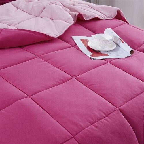 Full/Queen Traditional Microfiber Reversible 3 Piece Comforter Set in Pink - MDX Global Store