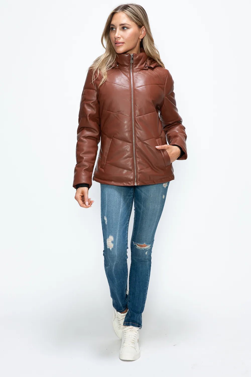 How Dare U Pocketed Zip Up Puffer Jacket with Removable Hood - MDX Global Store