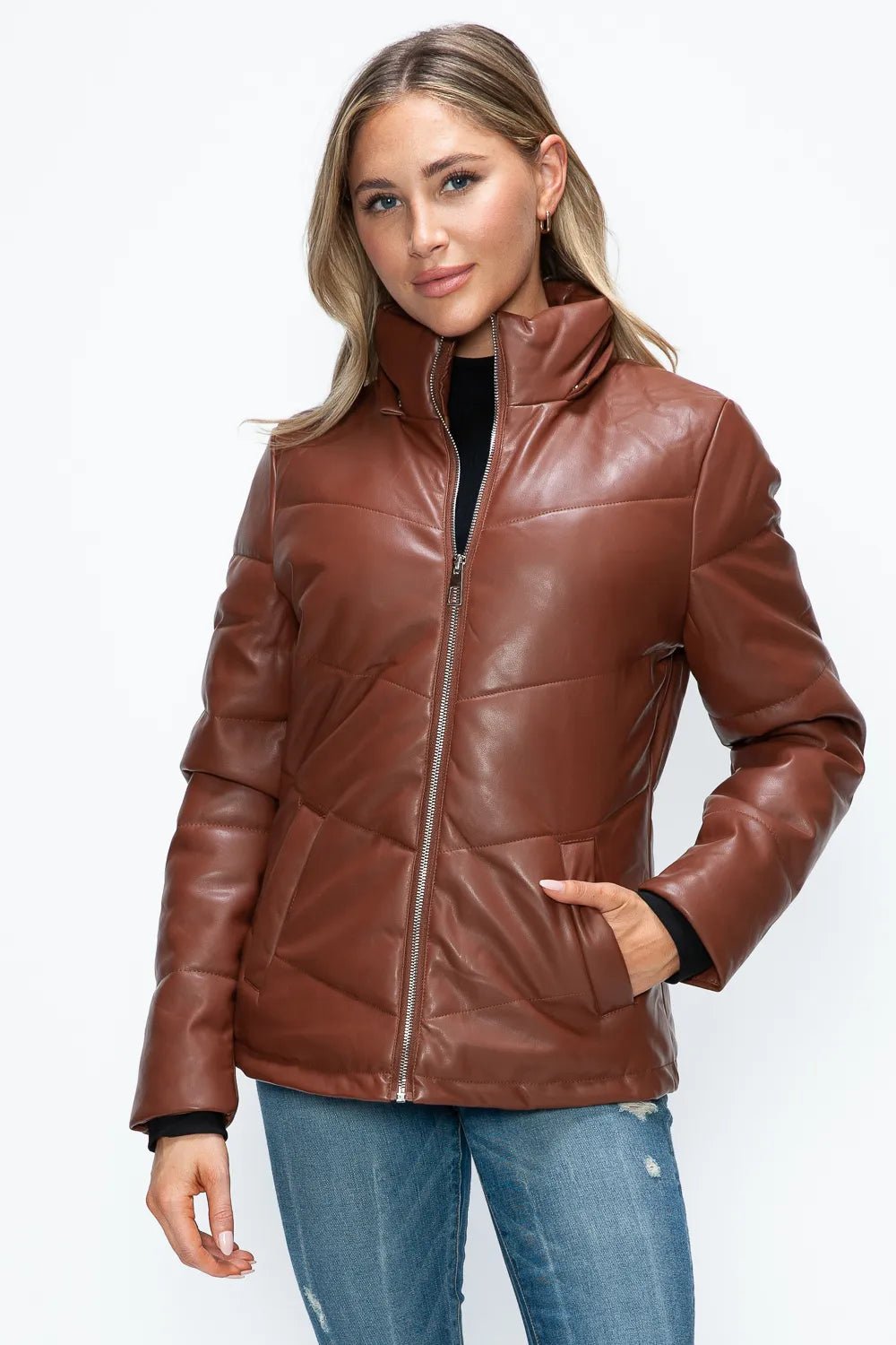 How Dare U Pocketed Zip Up Puffer Jacket with Removable Hood - MDX Global Store