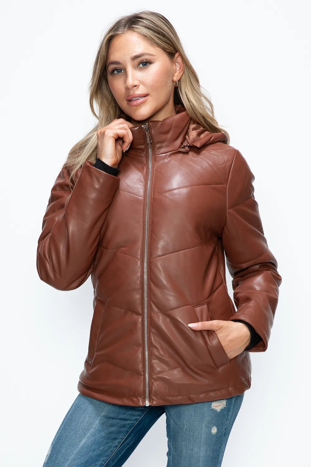 How Dare U Pocketed Zip Up Puffer Jacket with Removable Hood - MDX Global Store