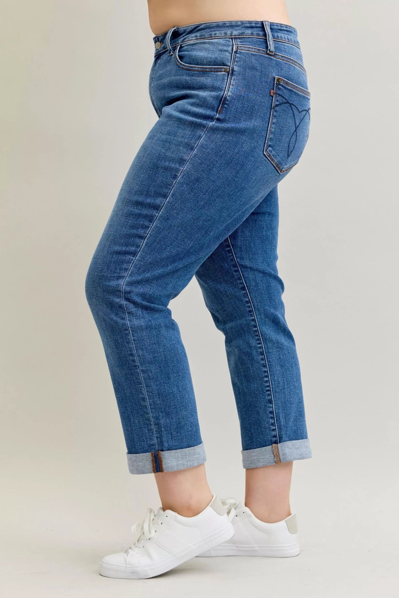 Judy Blue Full Size Mid Rise BF Classic Cuffed Jeans Plus Size - MDX Global Store