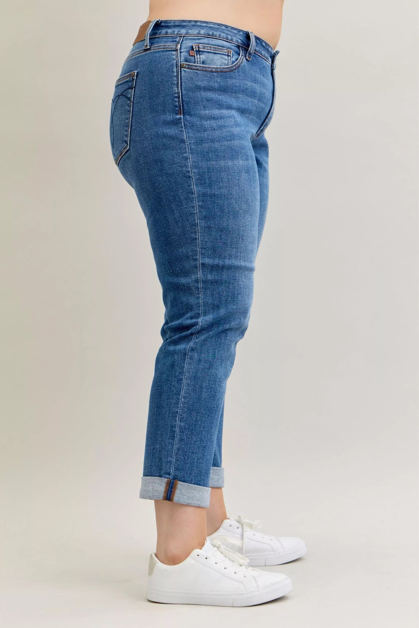 Judy Blue Full Size Mid Rise BF Classic Cuffed Jeans Plus Size - MDX Global Store