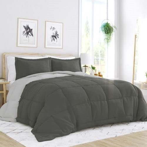 King/Cal King 3 - Piece Microfiber Reversible Comforter Set in Grey / Light Grey - MDX Global Store
