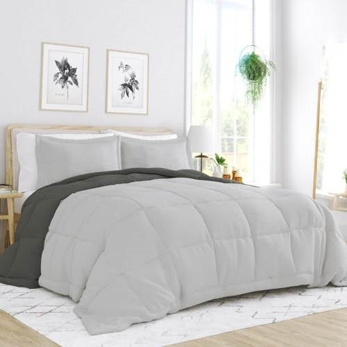 King/Cal King 3 - Piece Microfiber Reversible Comforter Set in Grey / Light Grey - MDX Global Store