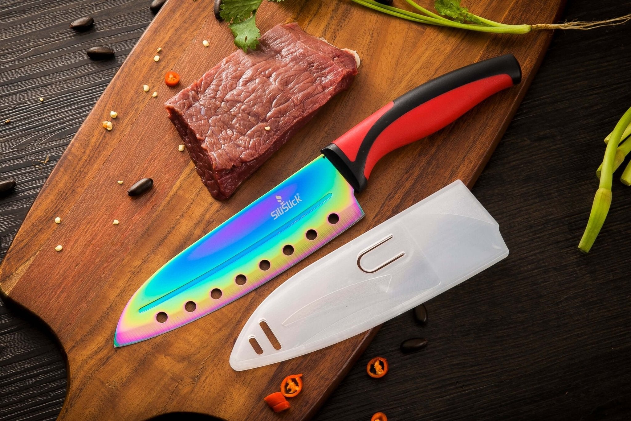 Kitchen Knife Set Kit | Red Handle & Black Magnetic Rack - MDX Global Store