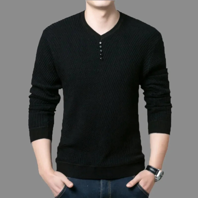 TFETTERS 2025 Men Sweater Casual V-Neck Pullover Men Spring Autumn Slim Sweaters Long Sleeve Mens Sweater Knitted Shirt Homme