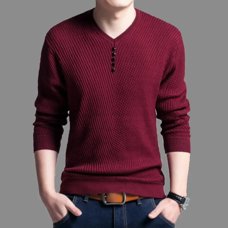 TFETTERS 2025 Men Sweater Casual V-Neck Pullover Men Spring Autumn Slim Sweaters Long Sleeve Mens Sweater Knitted Shirt Homme