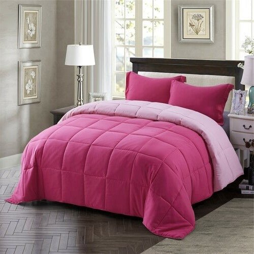 Full/Queen Traditional Microfiber Reversible 3 Piece Comforter Set in Pink - MDX Global Store
