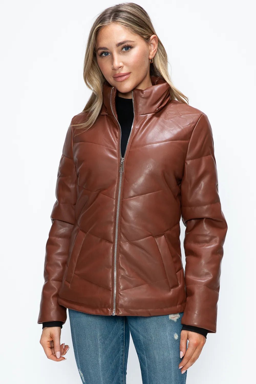 How Dare U Pocketed Zip Up Puffer Jacket with Removable Hood - MDX Global Store