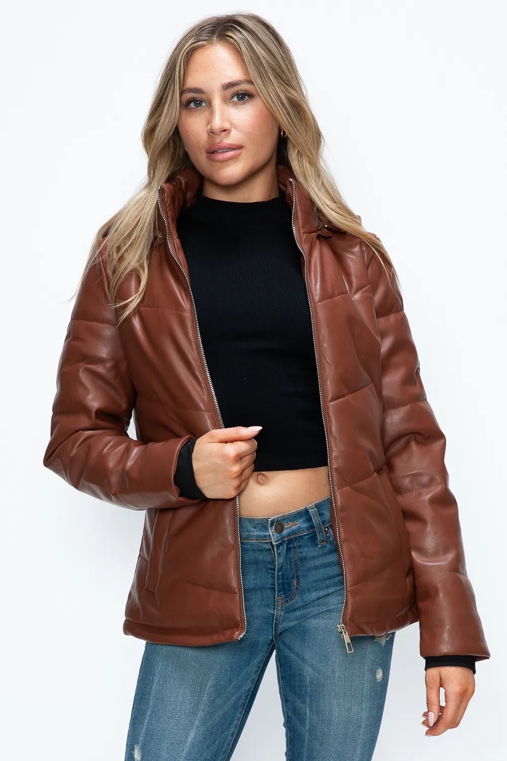 How Dare U Pocketed Zip Up Puffer Jacket with Removable Hood - MDX Global Store