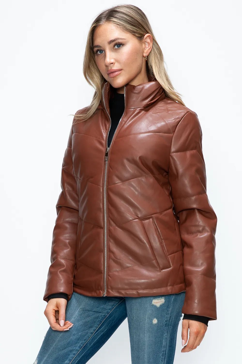How Dare U Pocketed Zip Up Puffer Jacket with Removable Hood - MDX Global Store