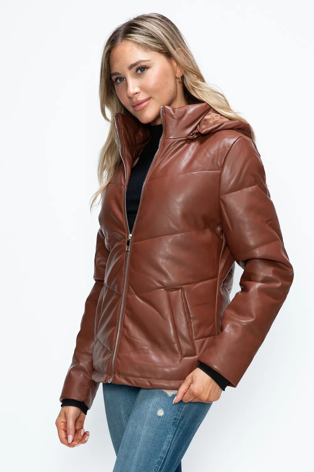 How Dare U Pocketed Zip Up Puffer Jacket with Removable Hood - MDX Global Store