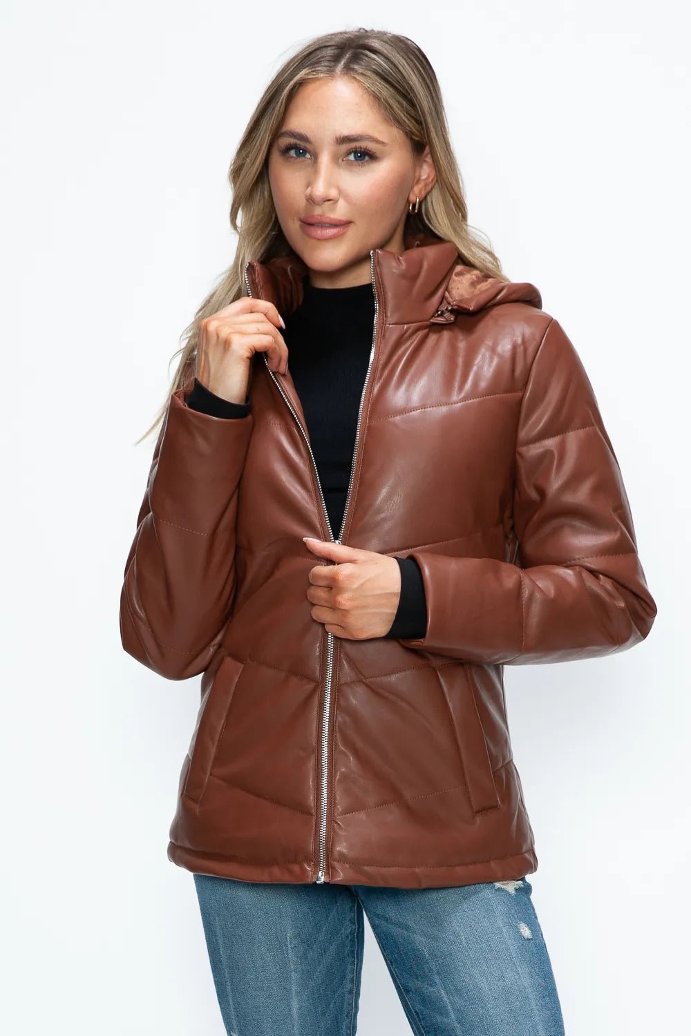 How Dare U Pocketed Zip Up Puffer Jacket with Removable Hood - MDX Global Store