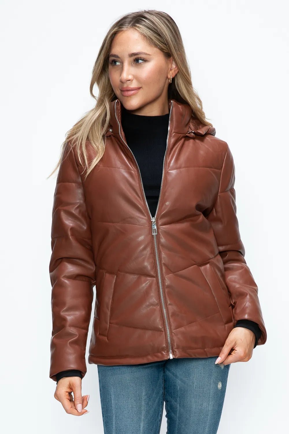 How Dare U Pocketed Zip Up Puffer Jacket with Removable Hood - MDX Global Store