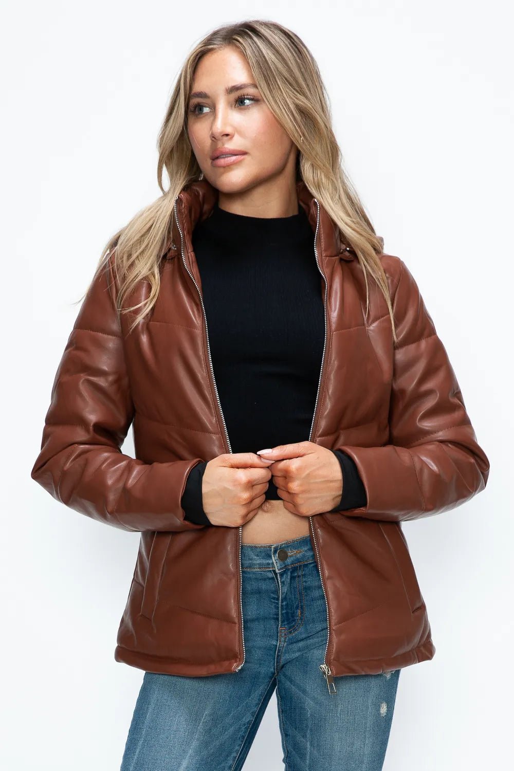 How Dare U Pocketed Zip Up Puffer Jacket with Removable Hood - MDX Global Store