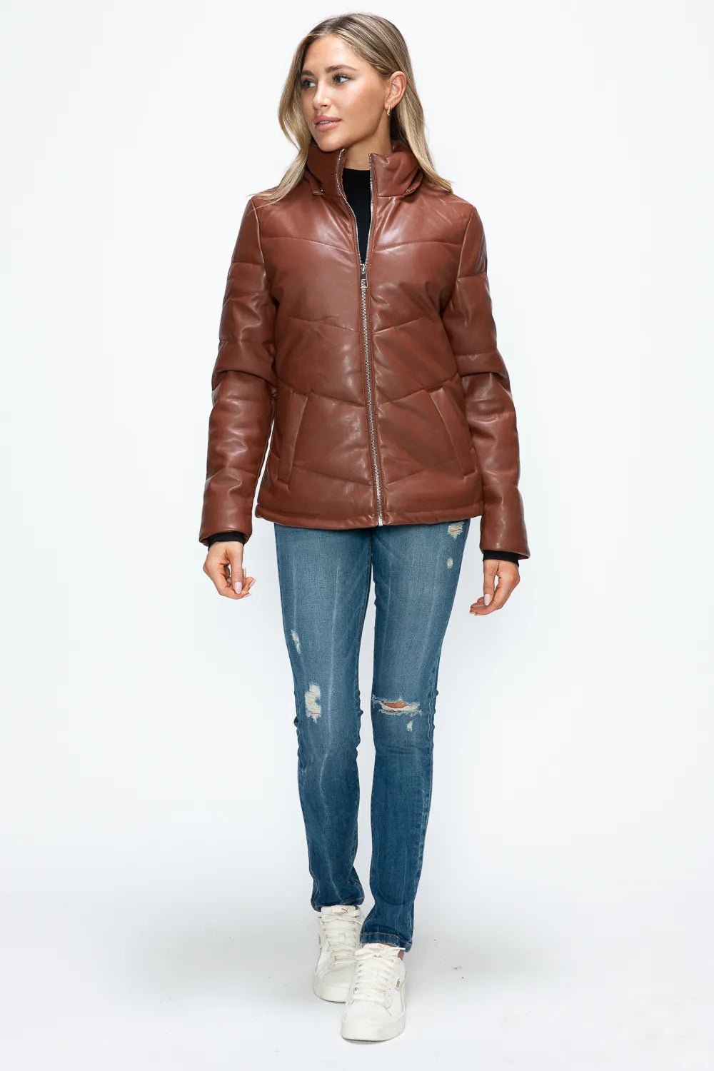 How Dare U Pocketed Zip Up Puffer Jacket with Removable Hood - MDX Global Store