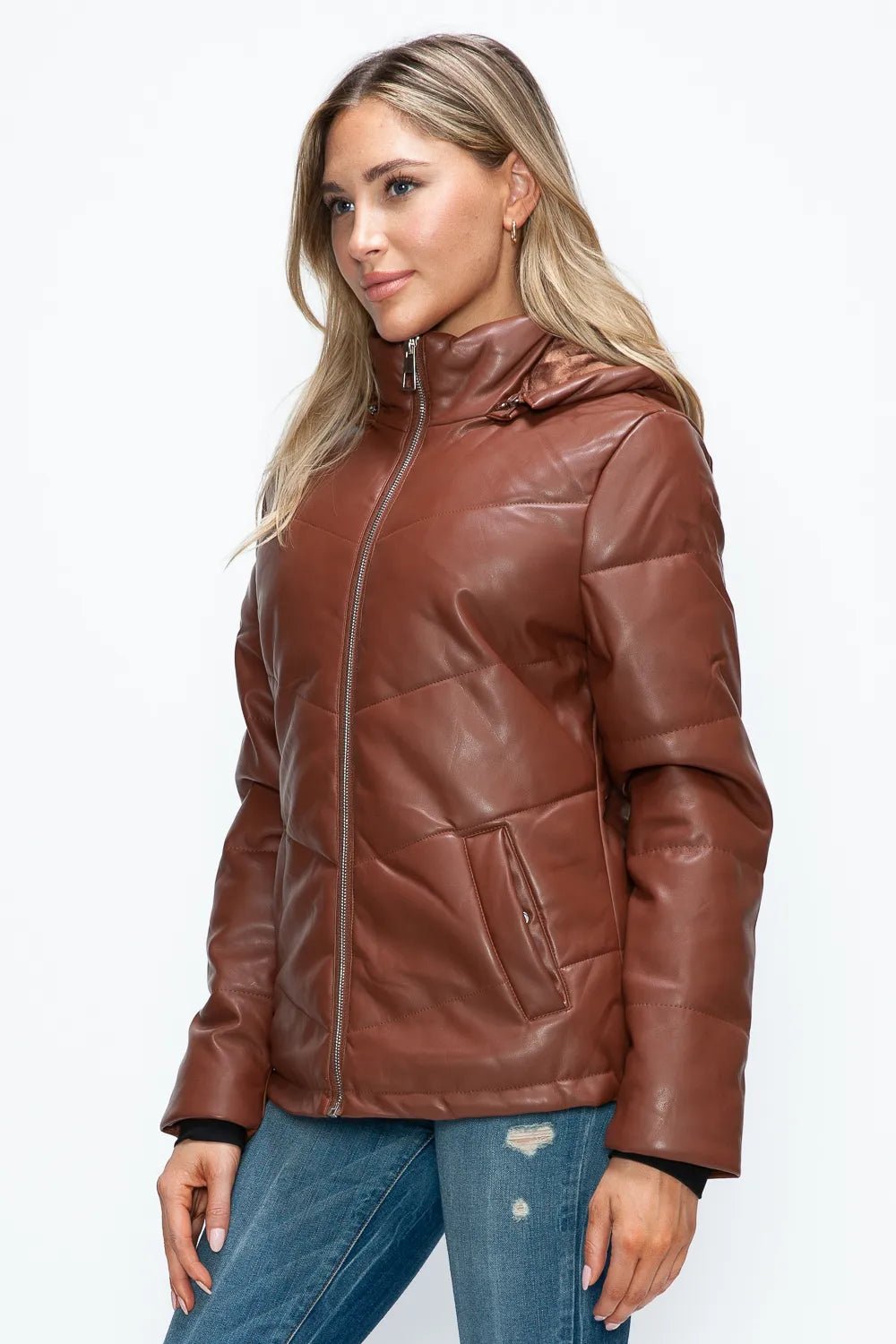 How Dare U Pocketed Zip Up Puffer Jacket with Removable Hood - MDX Global Store