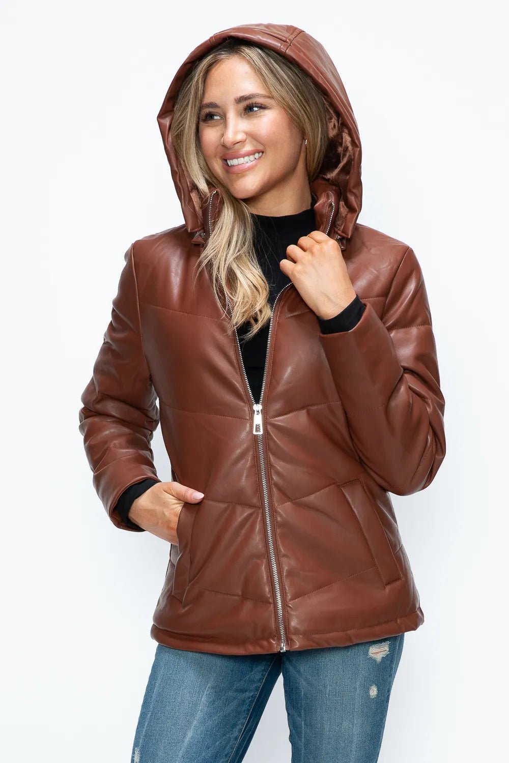 How Dare U Pocketed Zip Up Puffer Jacket with Removable Hood - MDX Global Store