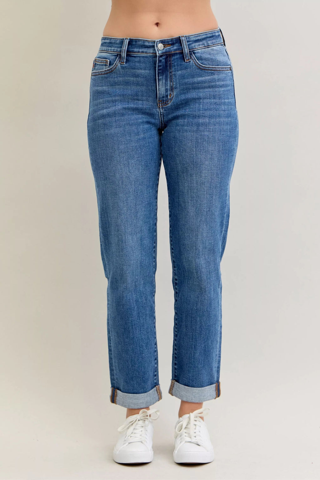 Judy Blue Full Size Mid Rise BF Classic Cuffed Jeans Plus Size - MDX Global Store