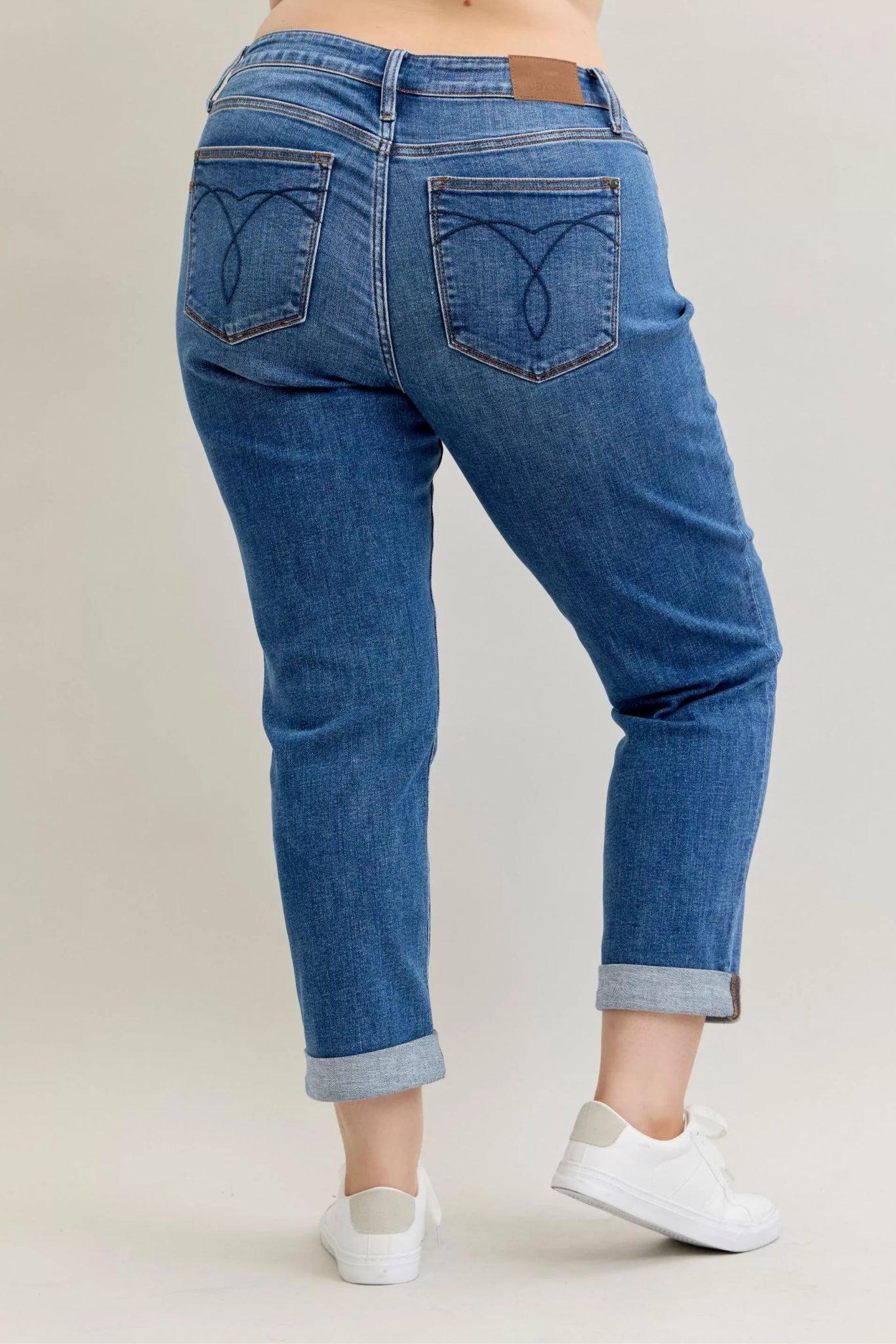 Judy Blue Full Size Mid Rise BF Classic Cuffed Jeans Plus Size - MDX Global Store
