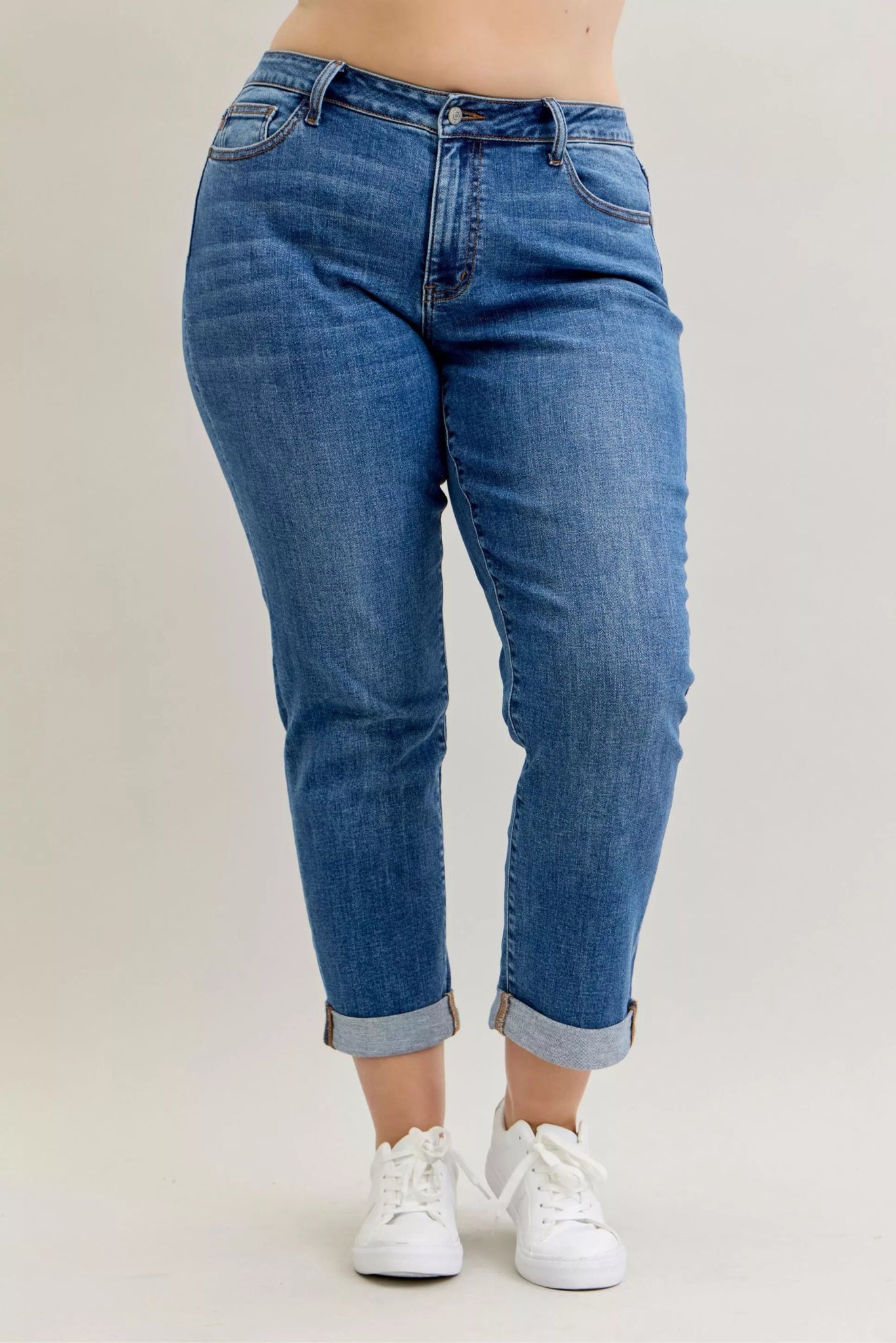Judy Blue Full Size Mid Rise BF Classic Cuffed Jeans Plus Size - MDX Global Store