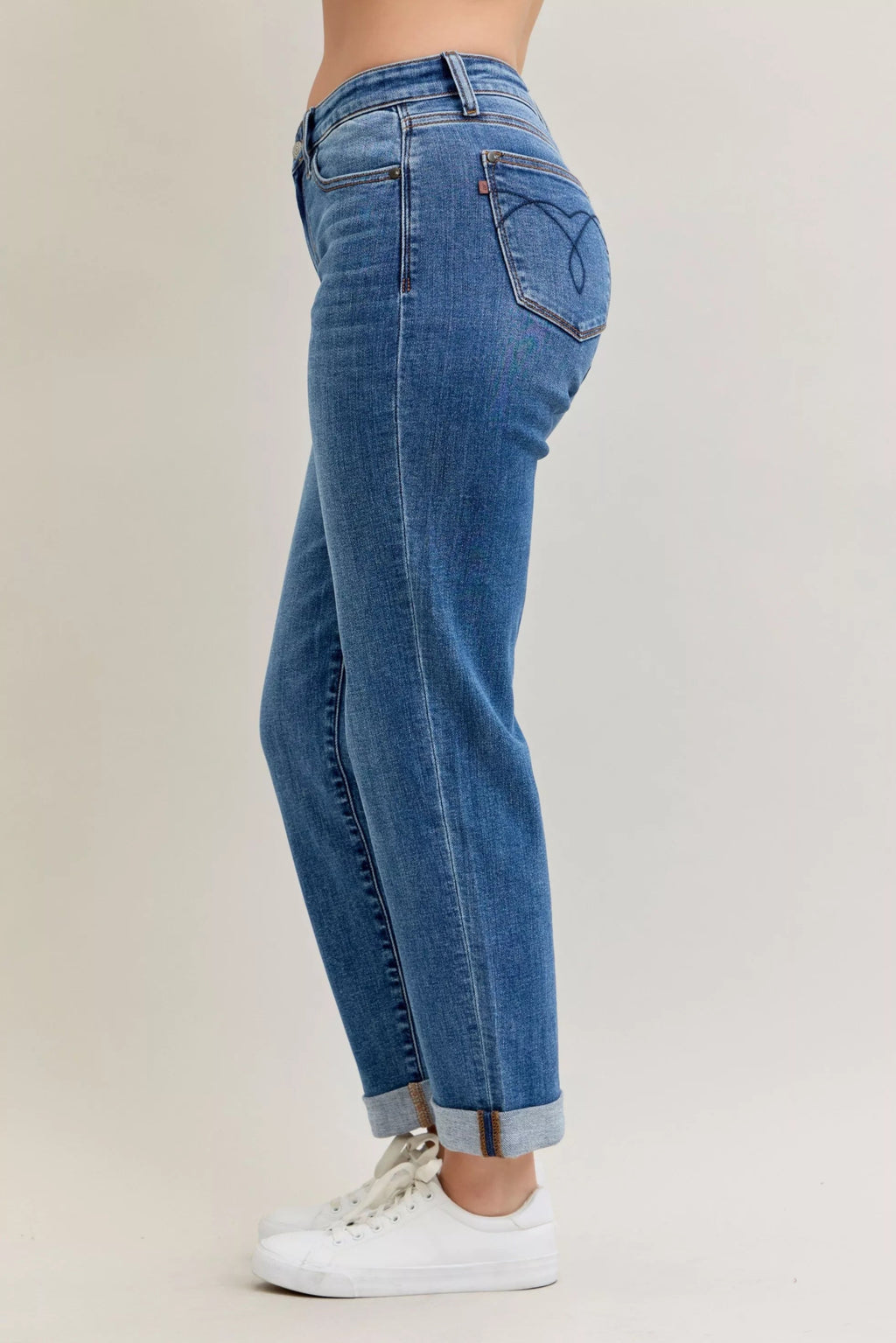 Judy Blue Full Size Mid Rise BF Classic Cuffed Jeans Plus Size - MDX Global Store