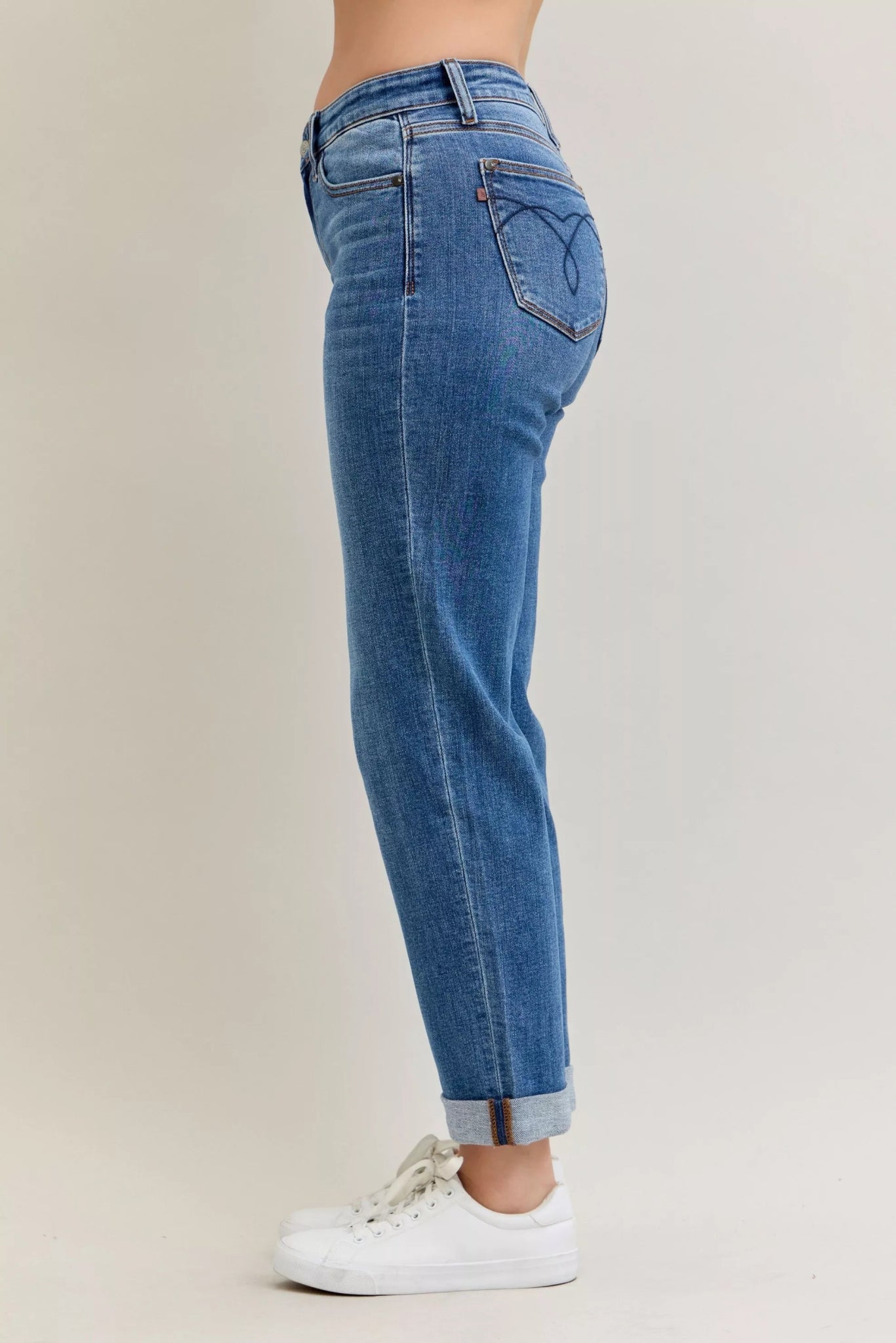 Judy Blue Full Size Mid Rise BF Classic Cuffed Jeans Plus Size - MDX Global Store