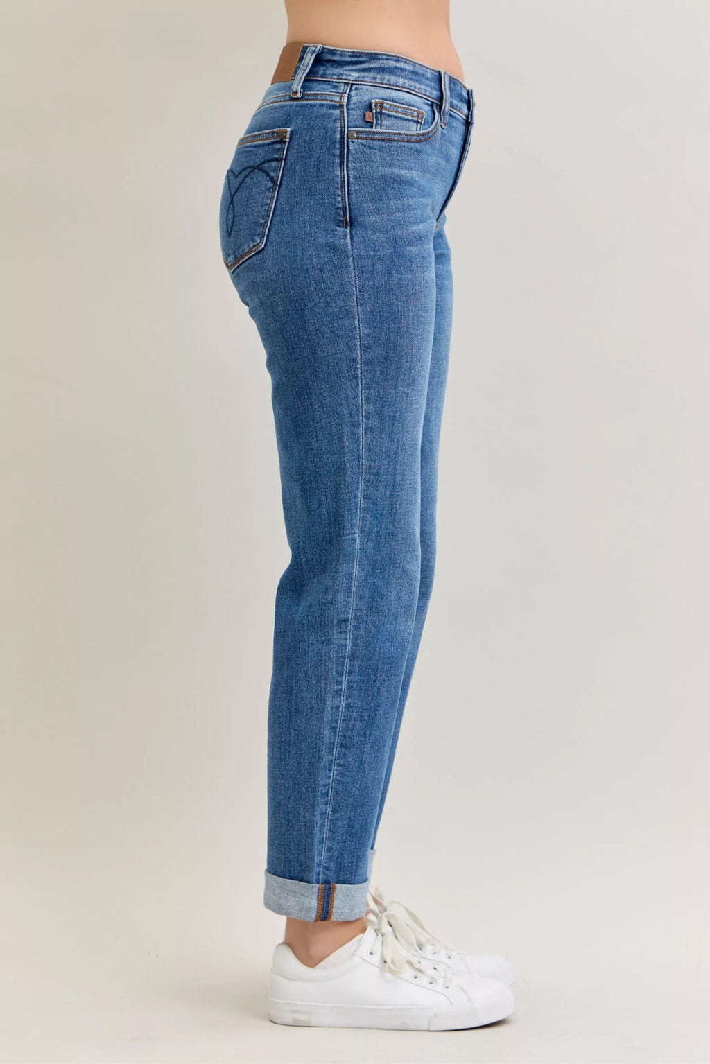 Judy Blue Full Size Mid Rise BF Classic Cuffed Jeans Plus Size - MDX Global Store