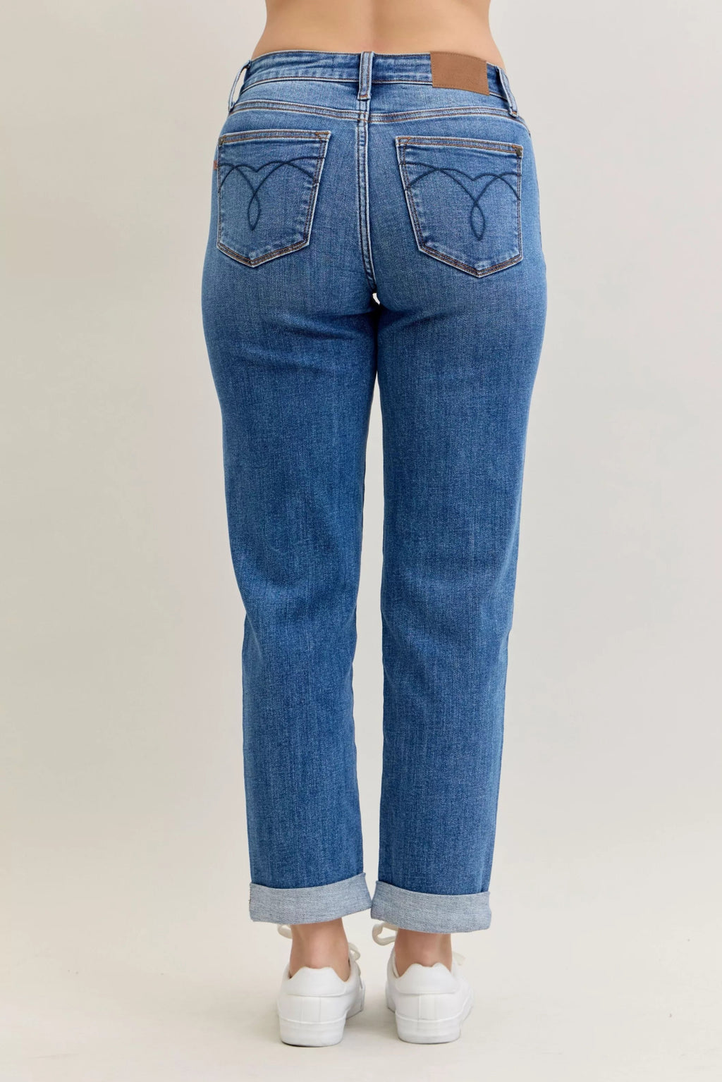 Judy Blue Full Size Mid Rise BF Classic Cuffed Jeans Plus Size - MDX Global Store