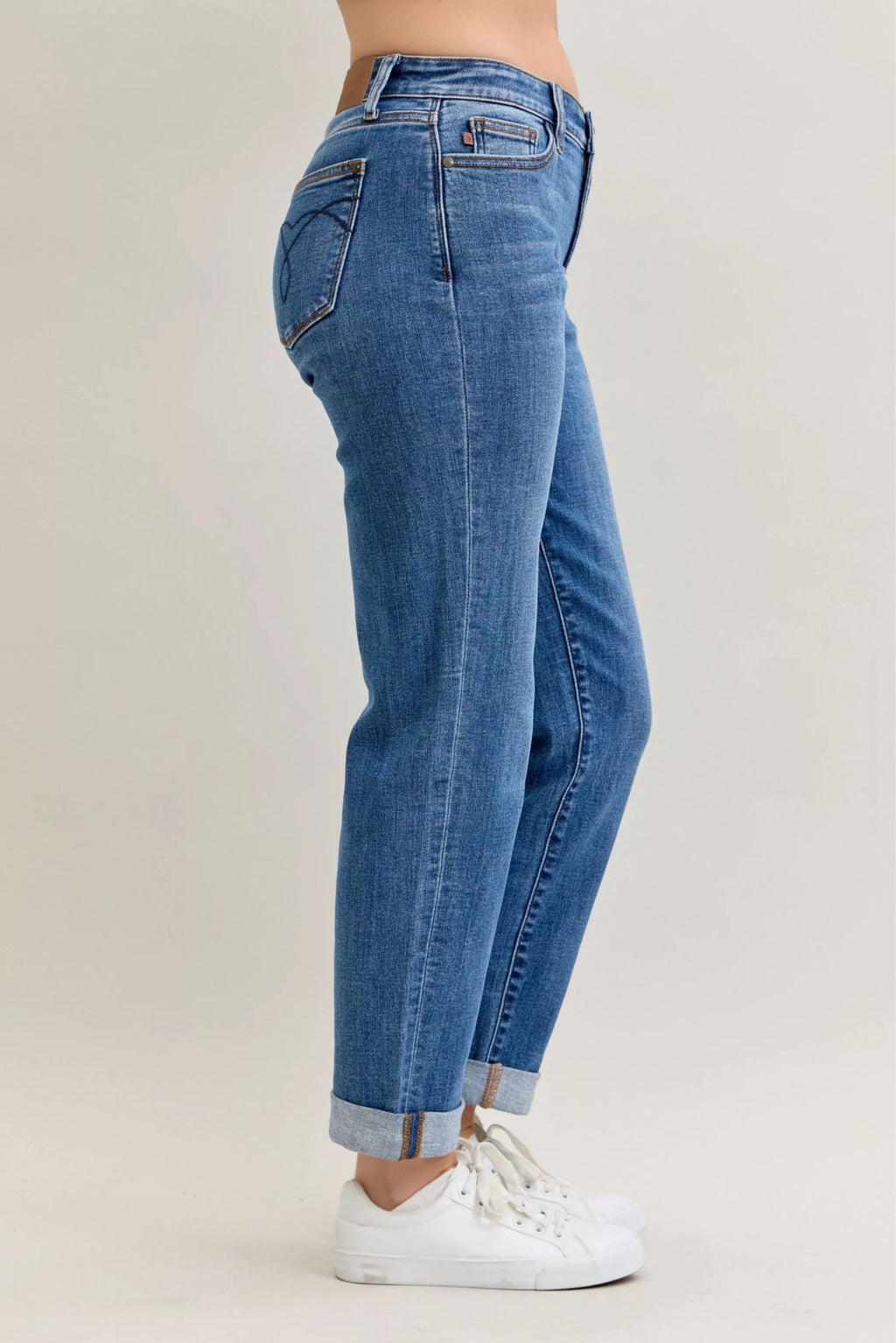 Judy Blue Full Size Mid Rise BF Classic Cuffed Jeans Plus Size - MDX Global Store