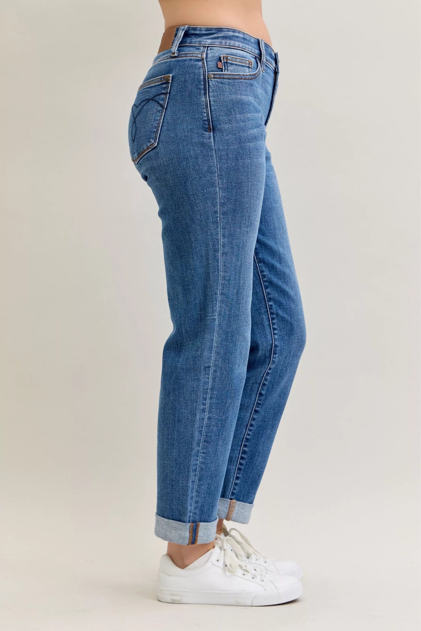 Judy Blue Full Size Mid Rise BF Classic Cuffed Jeans Plus Size - MDX Global Store