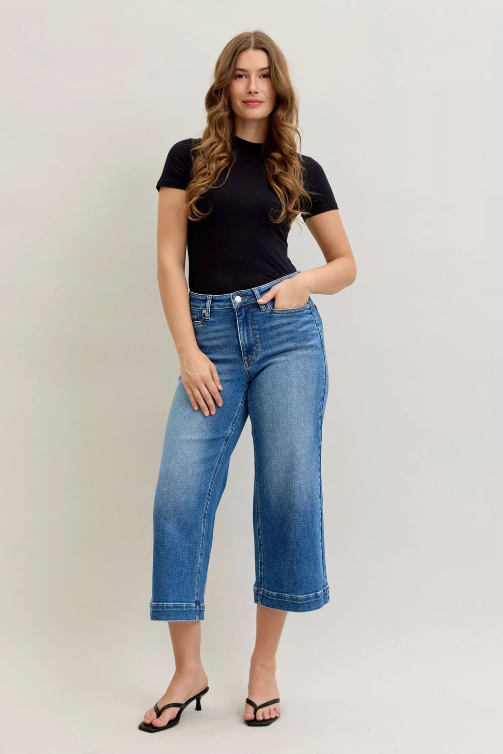 Judy Blue Mid Rise Crop Wide Leg Jeans - MDX Global Store