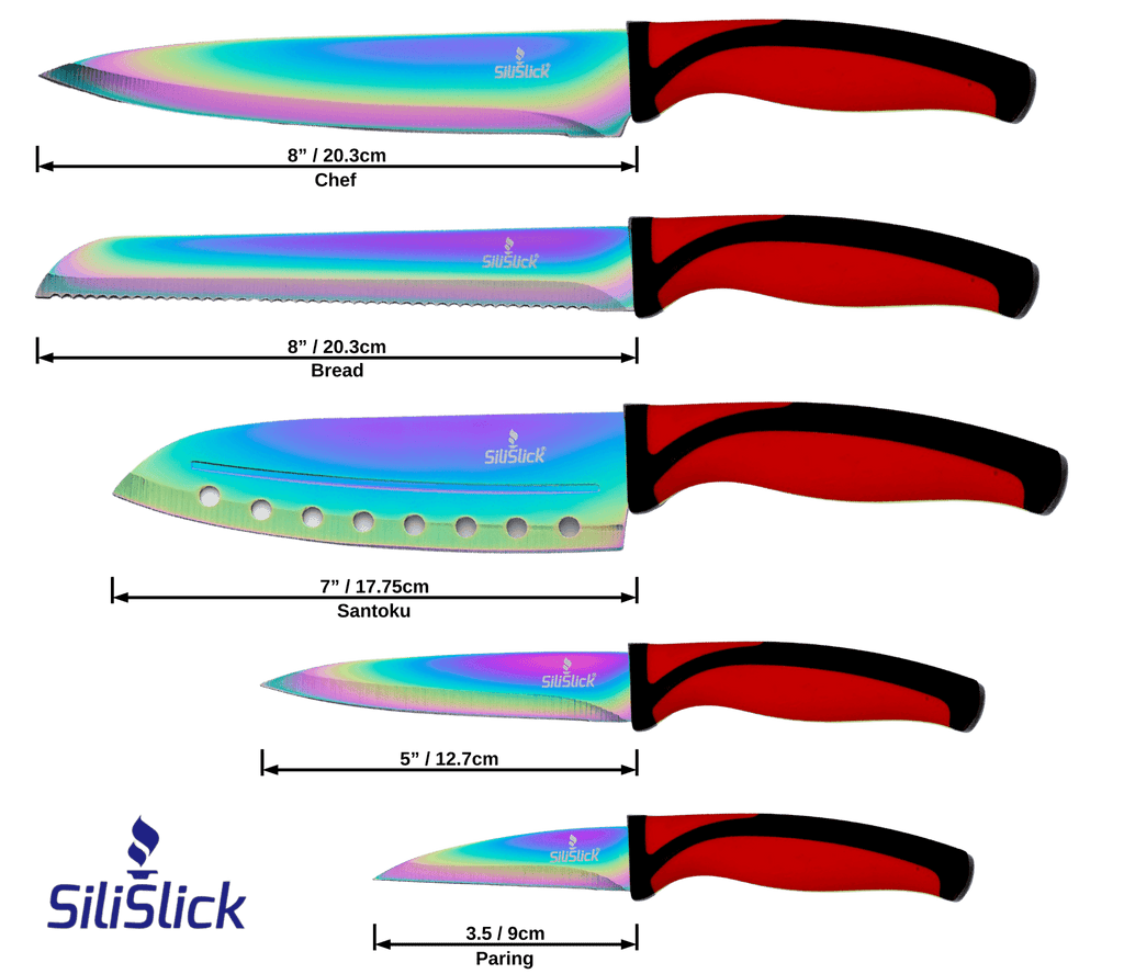 Kitchen Knife Set Kit | Red Handle & Black Magnetic Rack - MDX Global Store