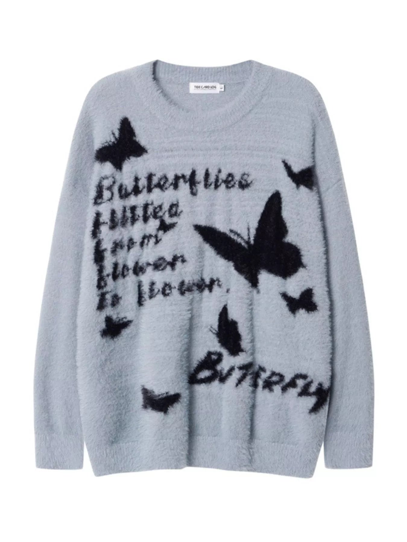 Men's Butterfly Fuzzy Round Neck Sweater - MDX Global Store