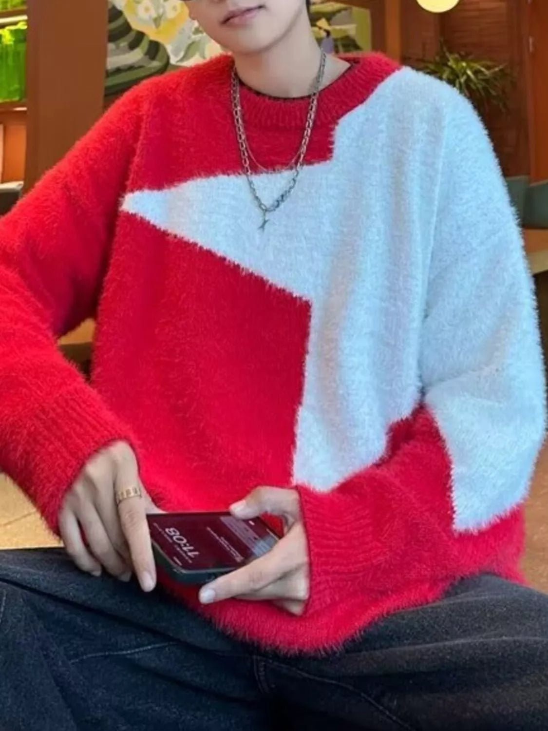 Men's Color Block Fuzzy Knit Sweater - MDX Global Store