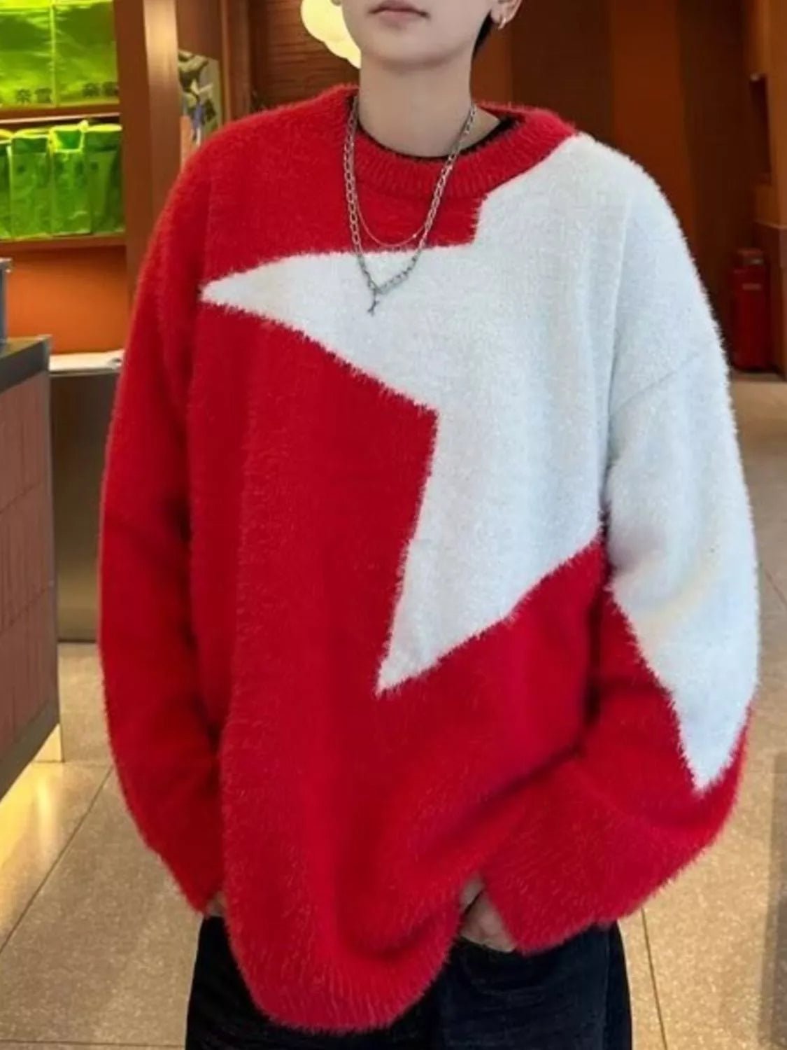 Men's Color Block Fuzzy Knit Sweater - MDX Global Store