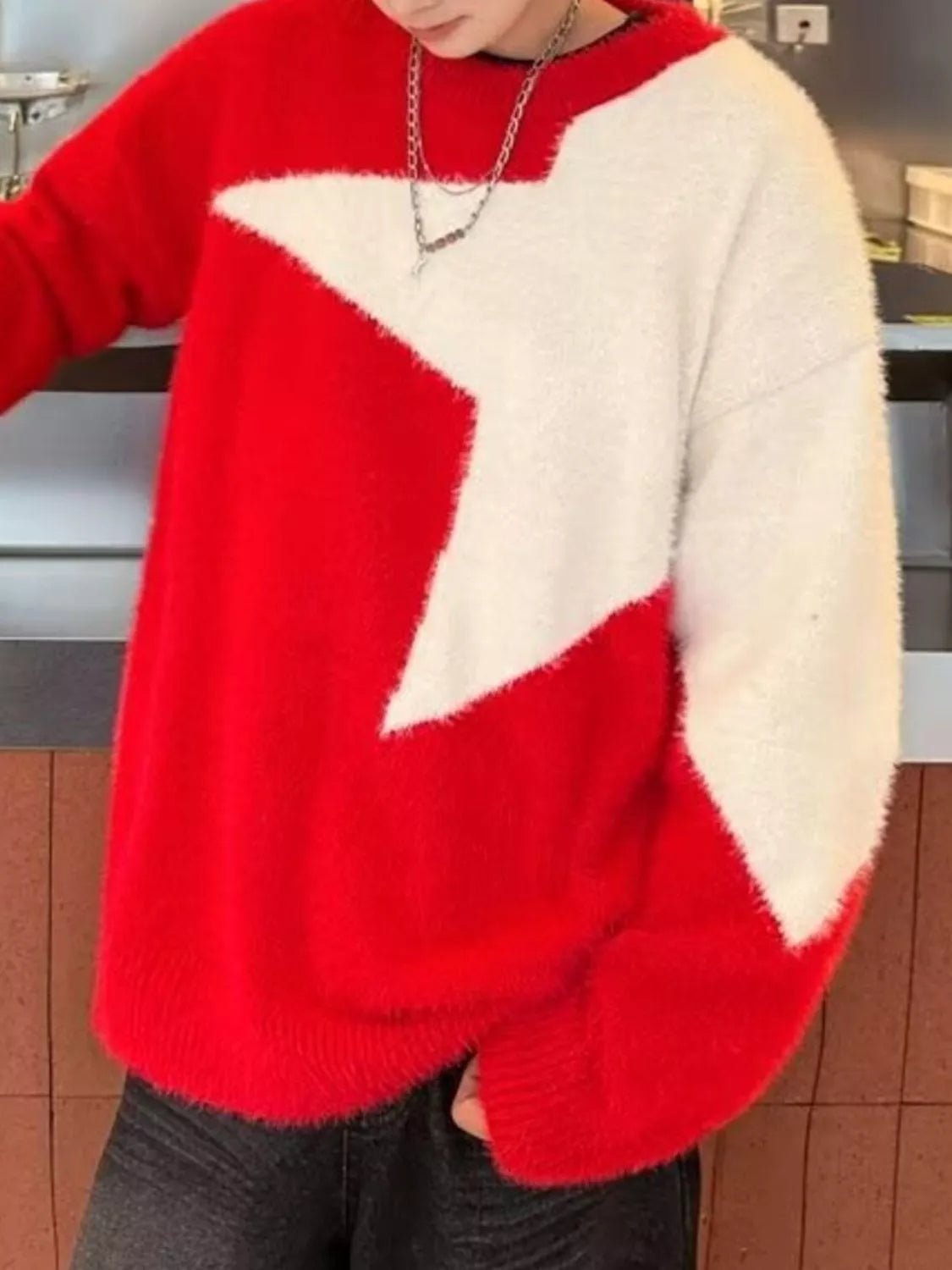 Men's Color Block Fuzzy Knit Sweater - MDX Global Store