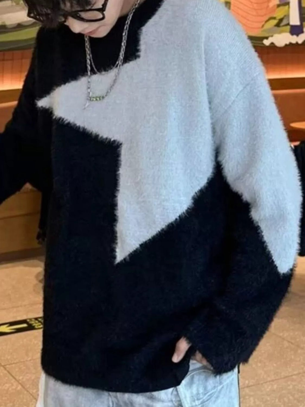 Men's Color Block Fuzzy Knit Sweater - MDX Global Store