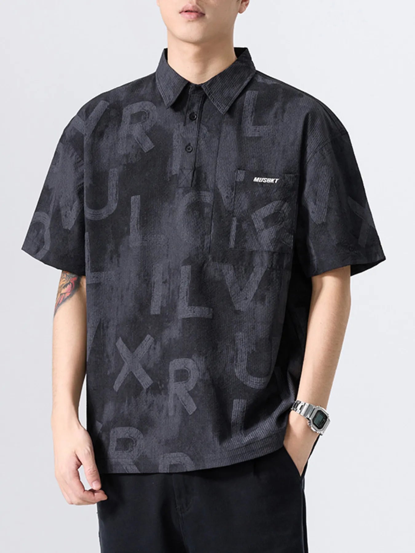 Men's Plus Size Letter Print Short Sleeve Polo - MDX Global Store