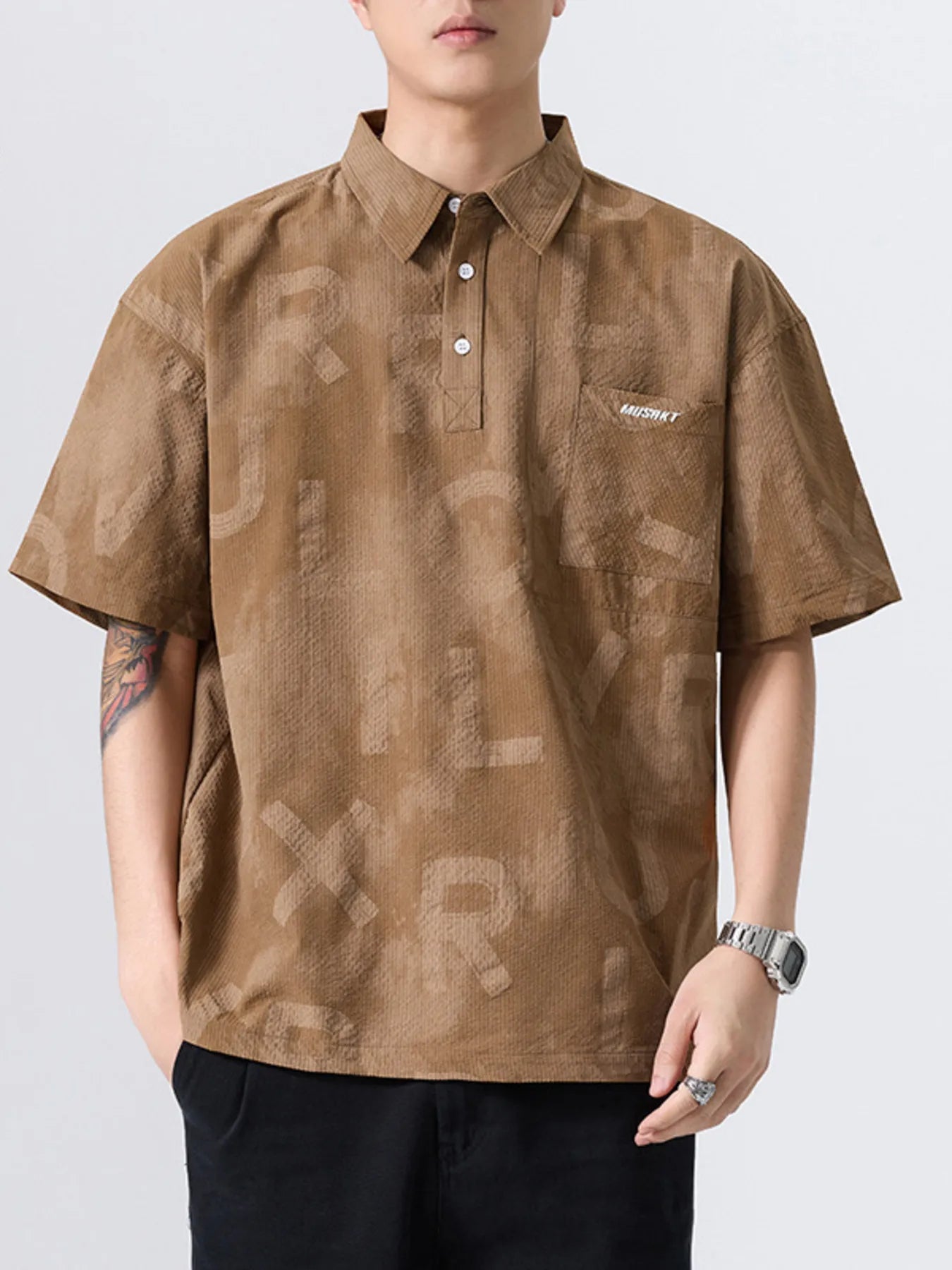 Men's Plus Size Letter Print Short Sleeve Polo - MDX Global Store