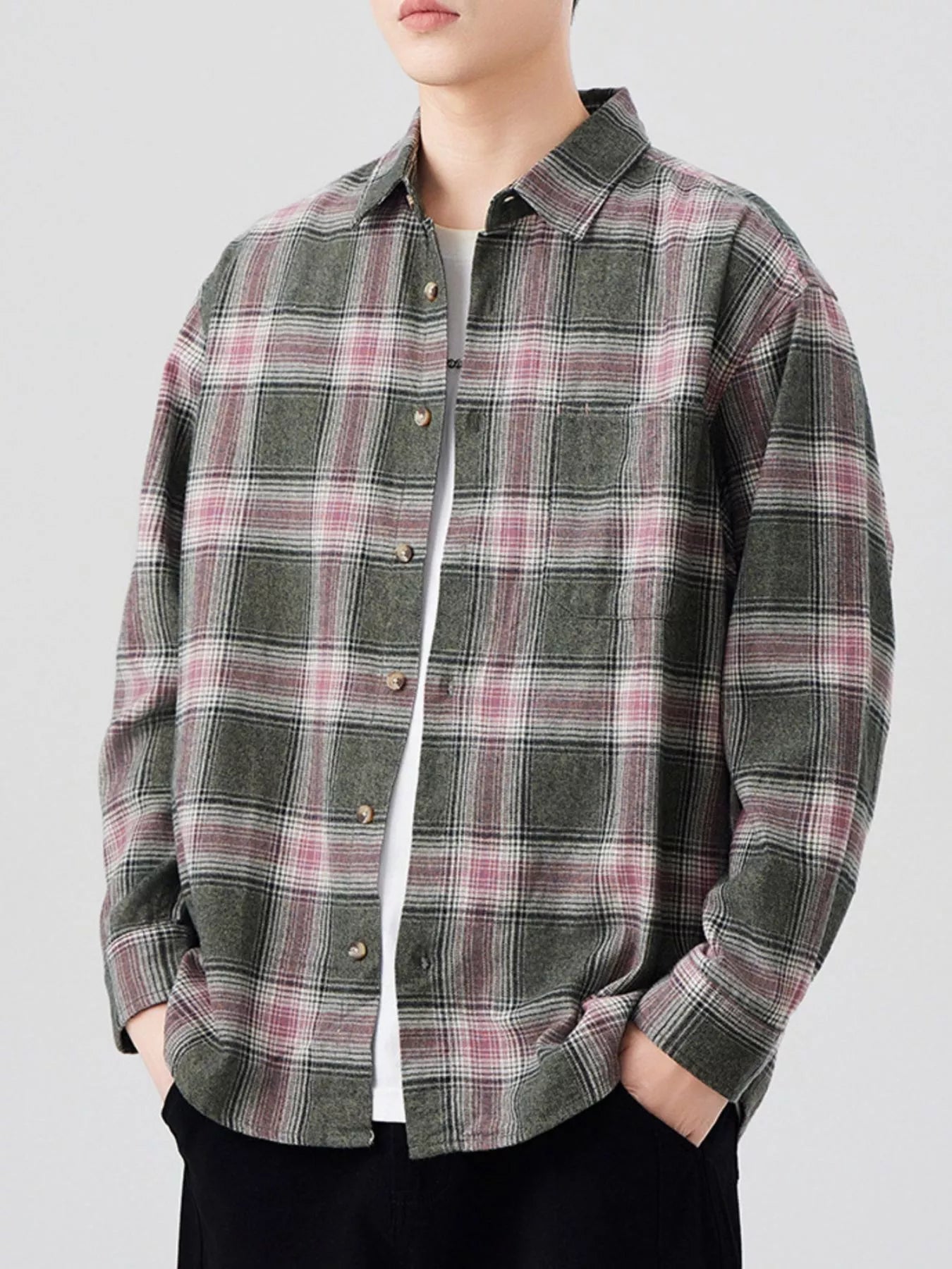Men's Plus Size Plaid Button Up Long Sleeve Shirt - MDX Global Store