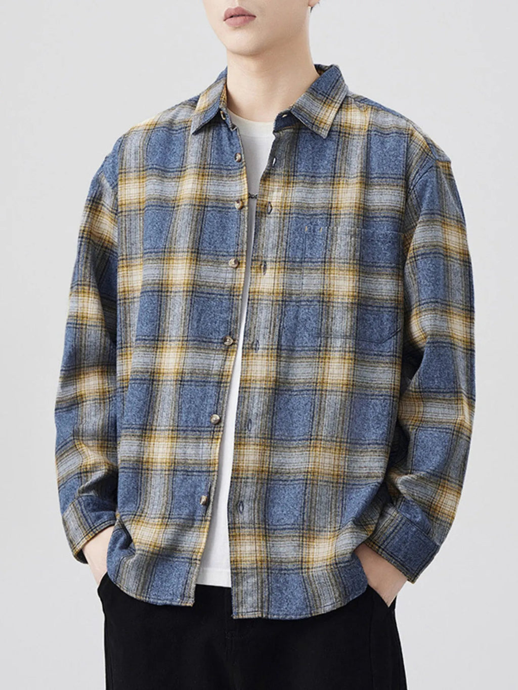 Men's Plus Size Plaid Button Up Long Sleeve Shirt - MDX Global Store