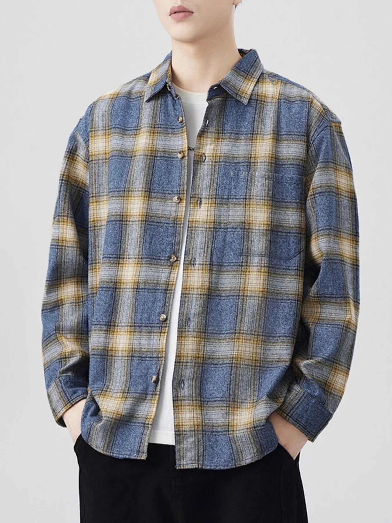 Men's Plus Size Plaid Button Up Long Sleeve Shirt - MDX Global Store