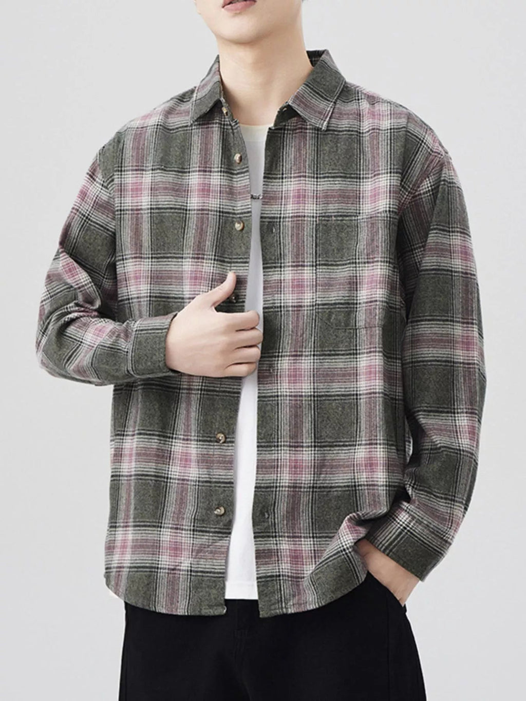 Men's Plus Size Plaid Button Up Long Sleeve Shirt - MDX Global Store