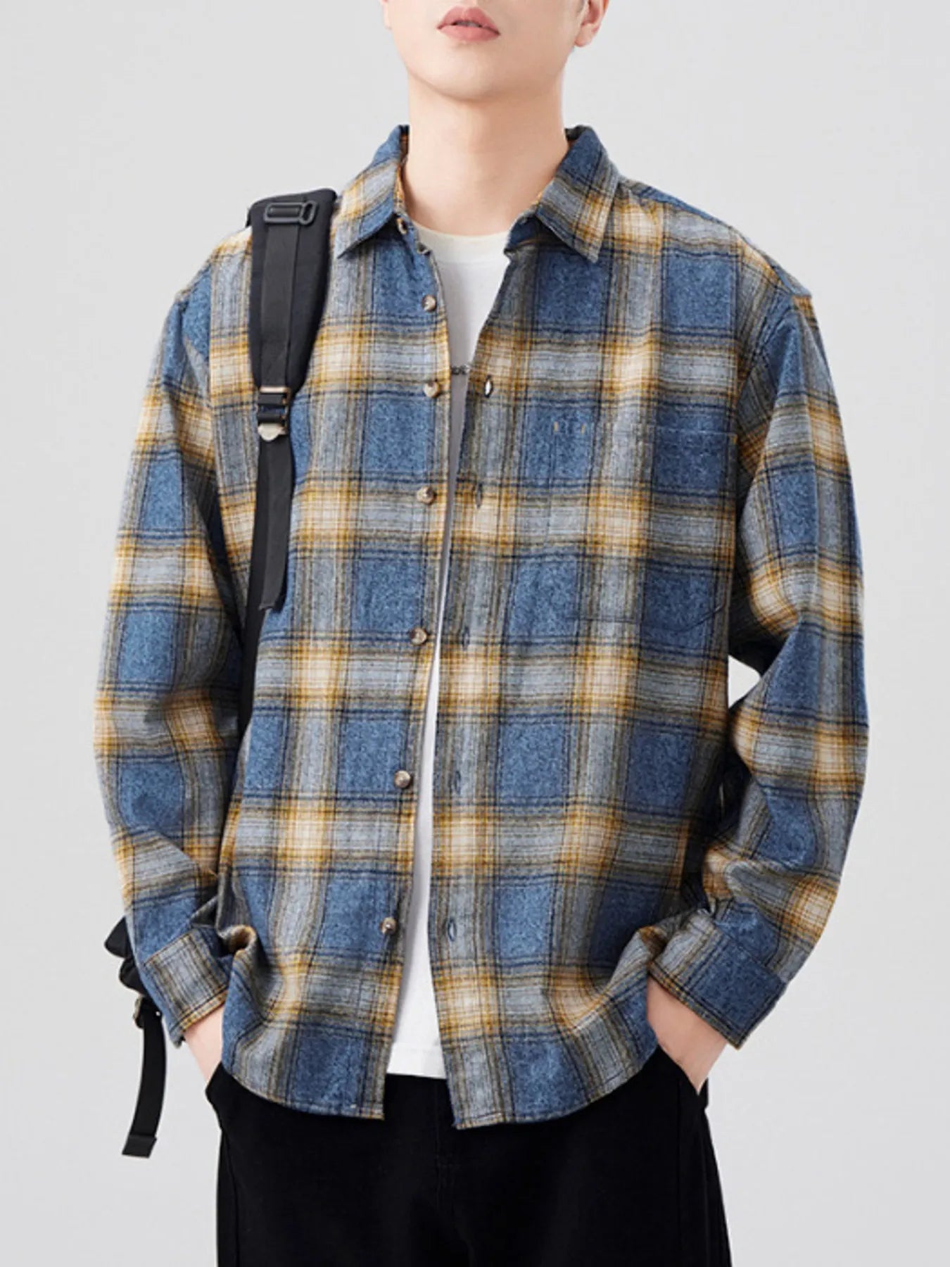 Men's Plus Size Plaid Button Up Long Sleeve Shirt - MDX Global Store