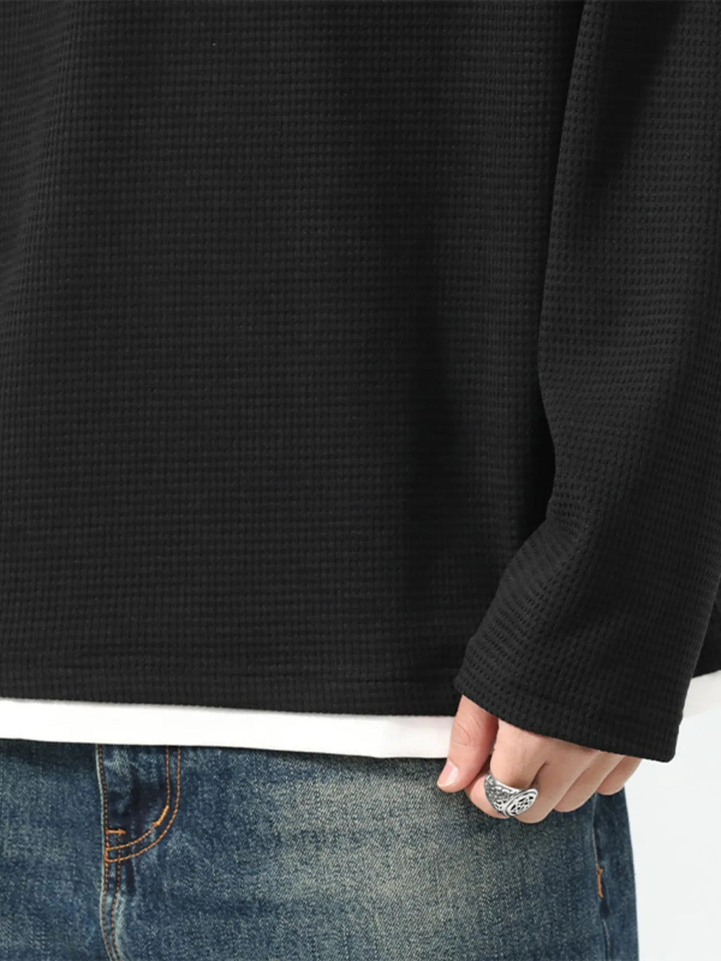 Men's Plus Size Waffle Knit Long Sleeve Top - MDX Global Store