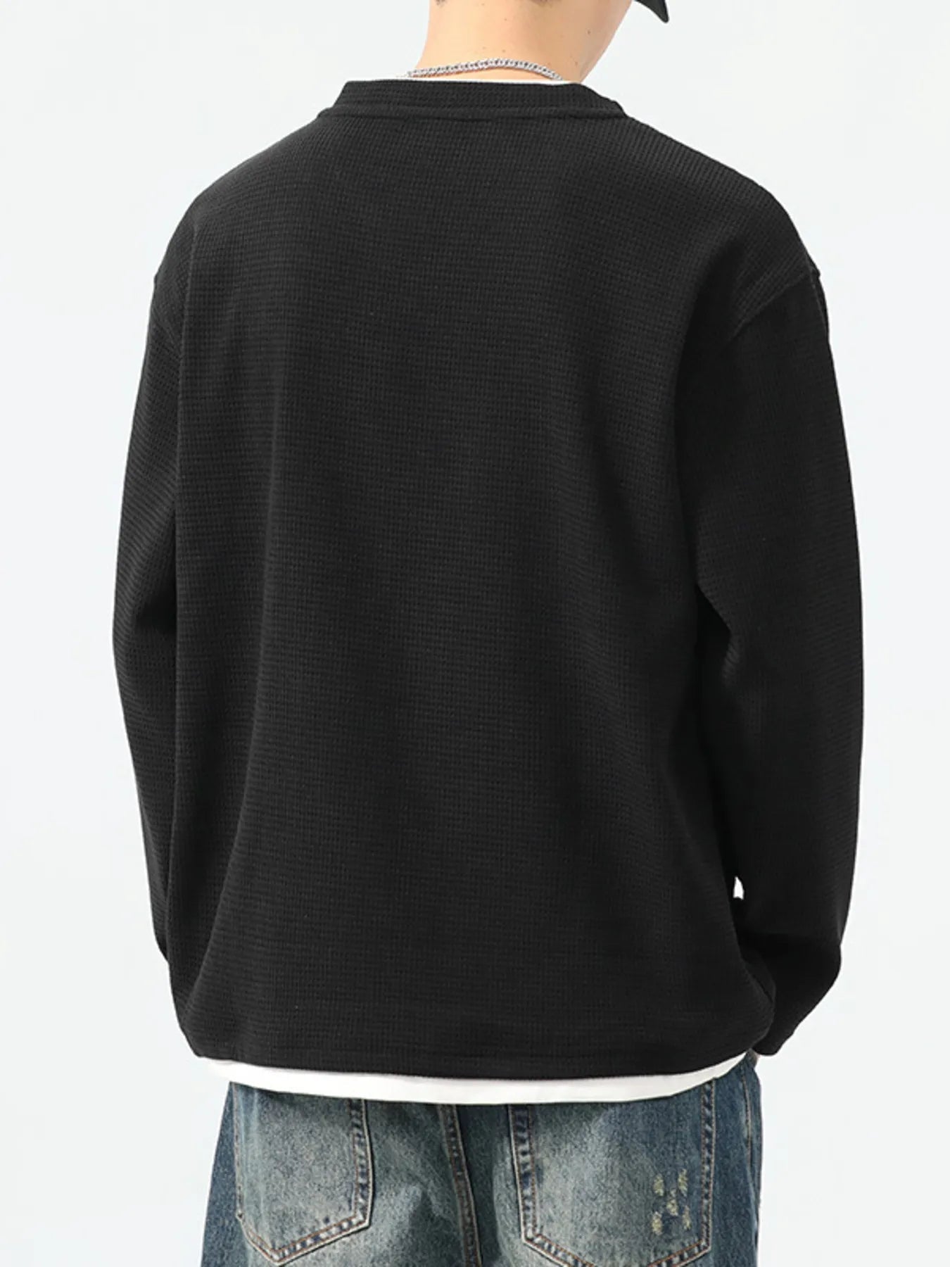 Men's Plus Size Waffle Knit Long Sleeve Top - MDX Global Store