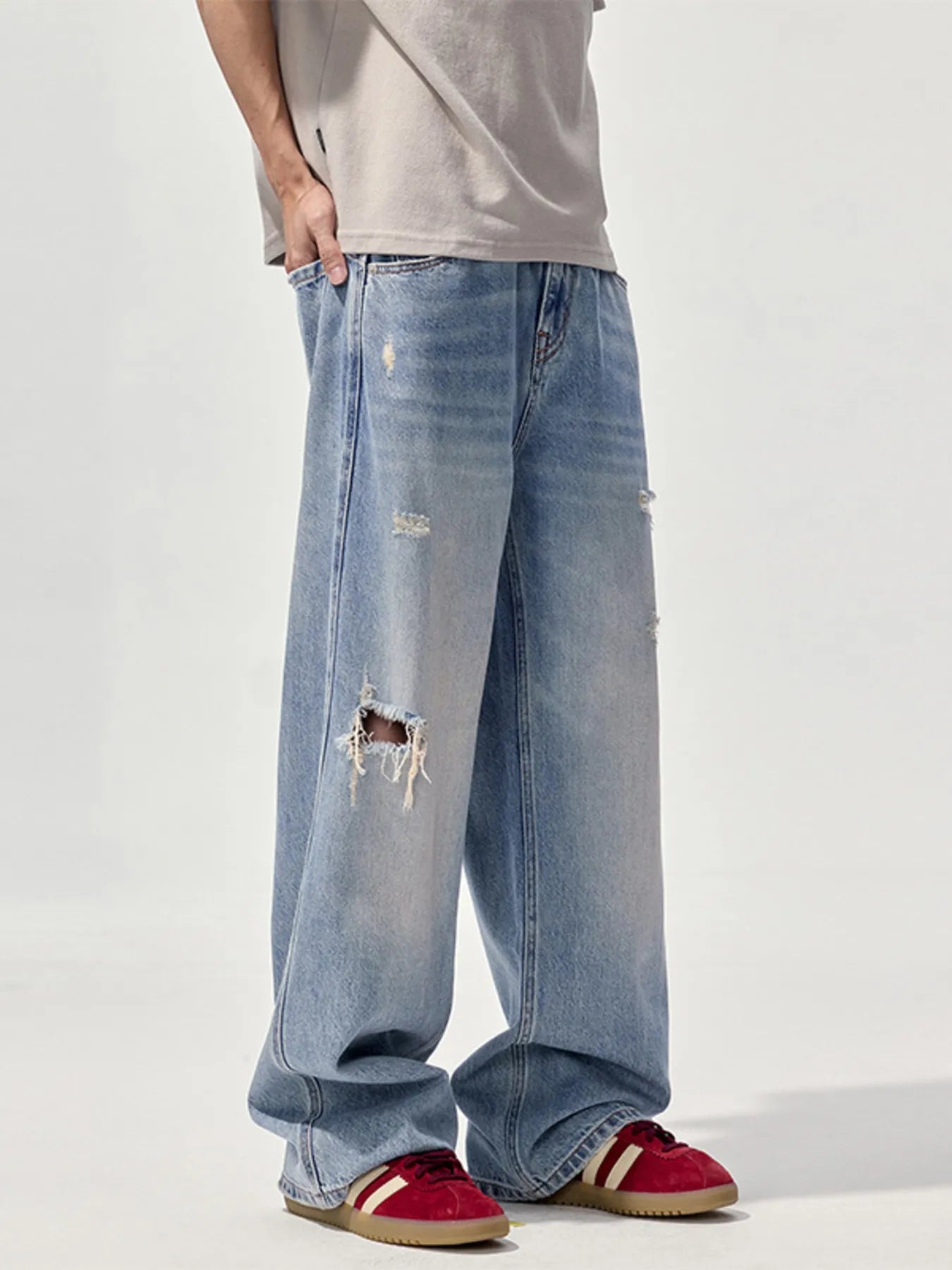 Men's Ripped Wide Leg Jeans - MDX Global Store