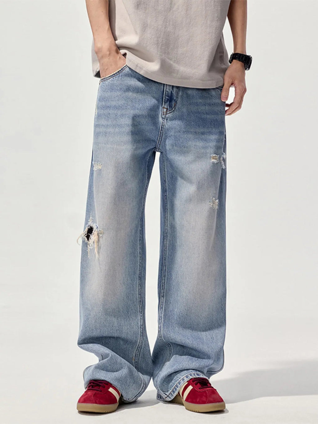 Men's Ripped Wide Leg Jeans - MDX Global Store