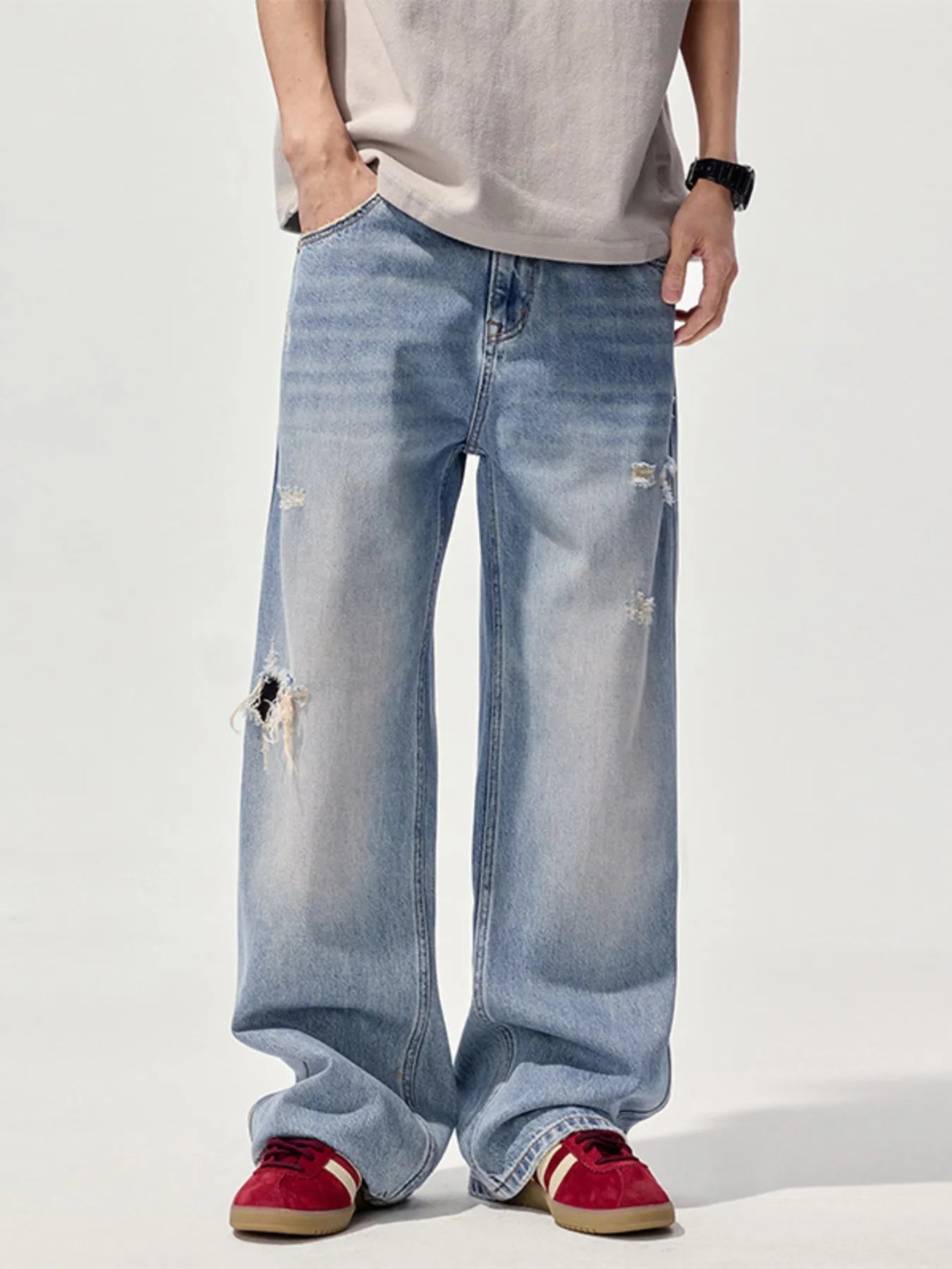 Men's Ripped Wide Leg Jeans - MDX Global Store